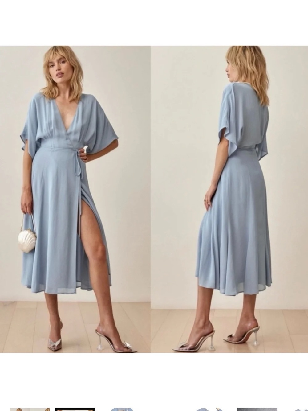 Reformation Pale Blue Wrap Midi Dress